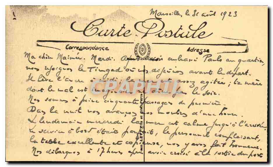 Marseille CPA La Corniche Le Palace Hotel et les Iles — Verso
