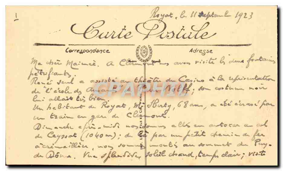 Marseille — Phare de la Désirade — Départ d'un Courrier — Selecta n°311 — Verso