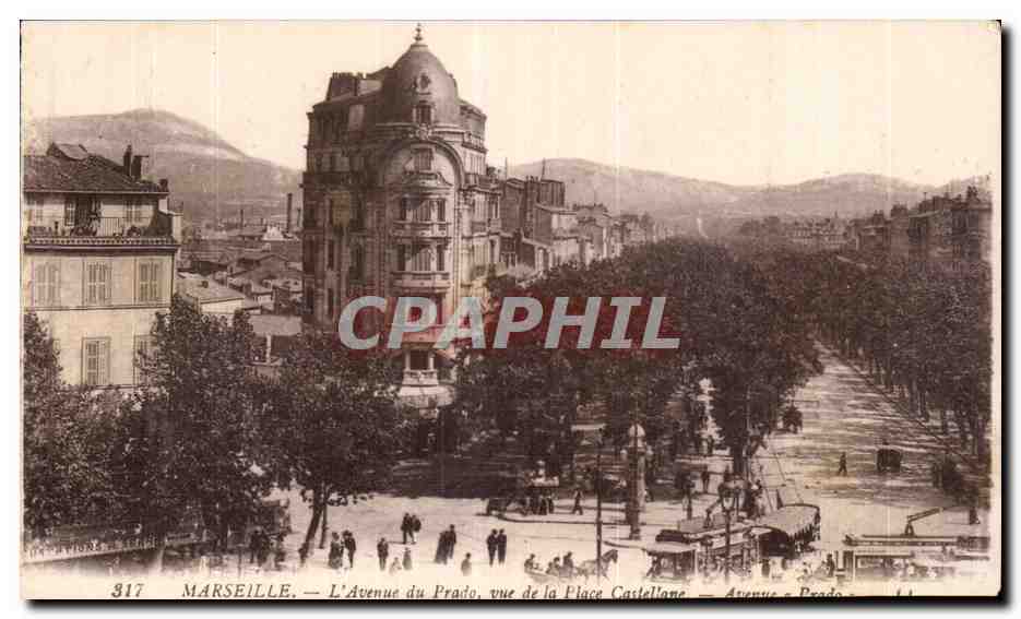 Marseille CPA L'avenue du Prado vue de la place CAstellane Avenue Prado