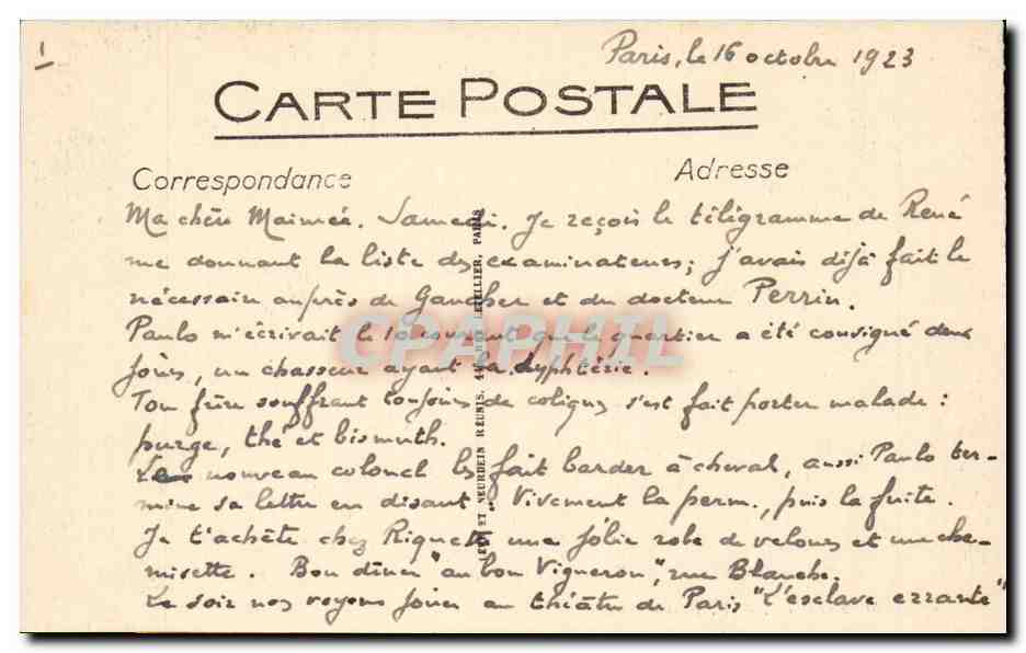 Marseille CPA La Bourse — Verso