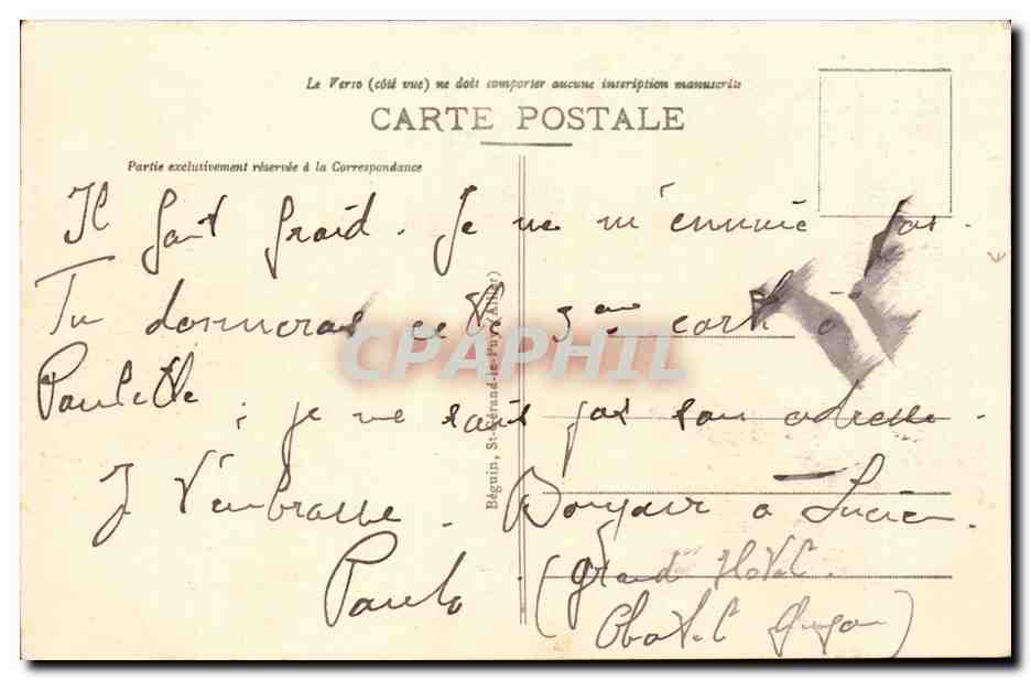 Chatelguyon CPA Vue generale sur l'etablissement le casino et le calvaire — Rückseite