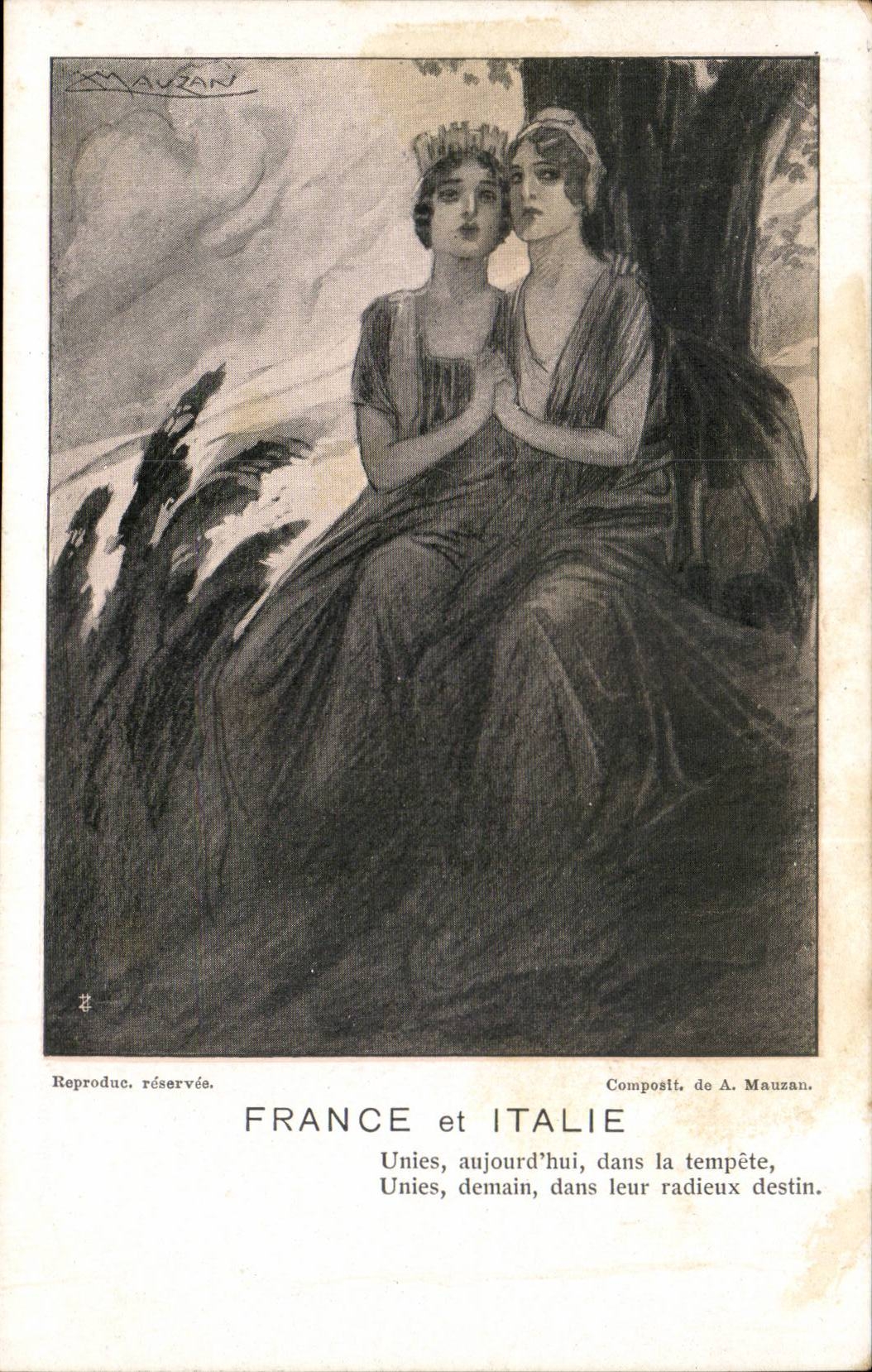 CPA Allegorie France et ITalie (ITalia patriotique)