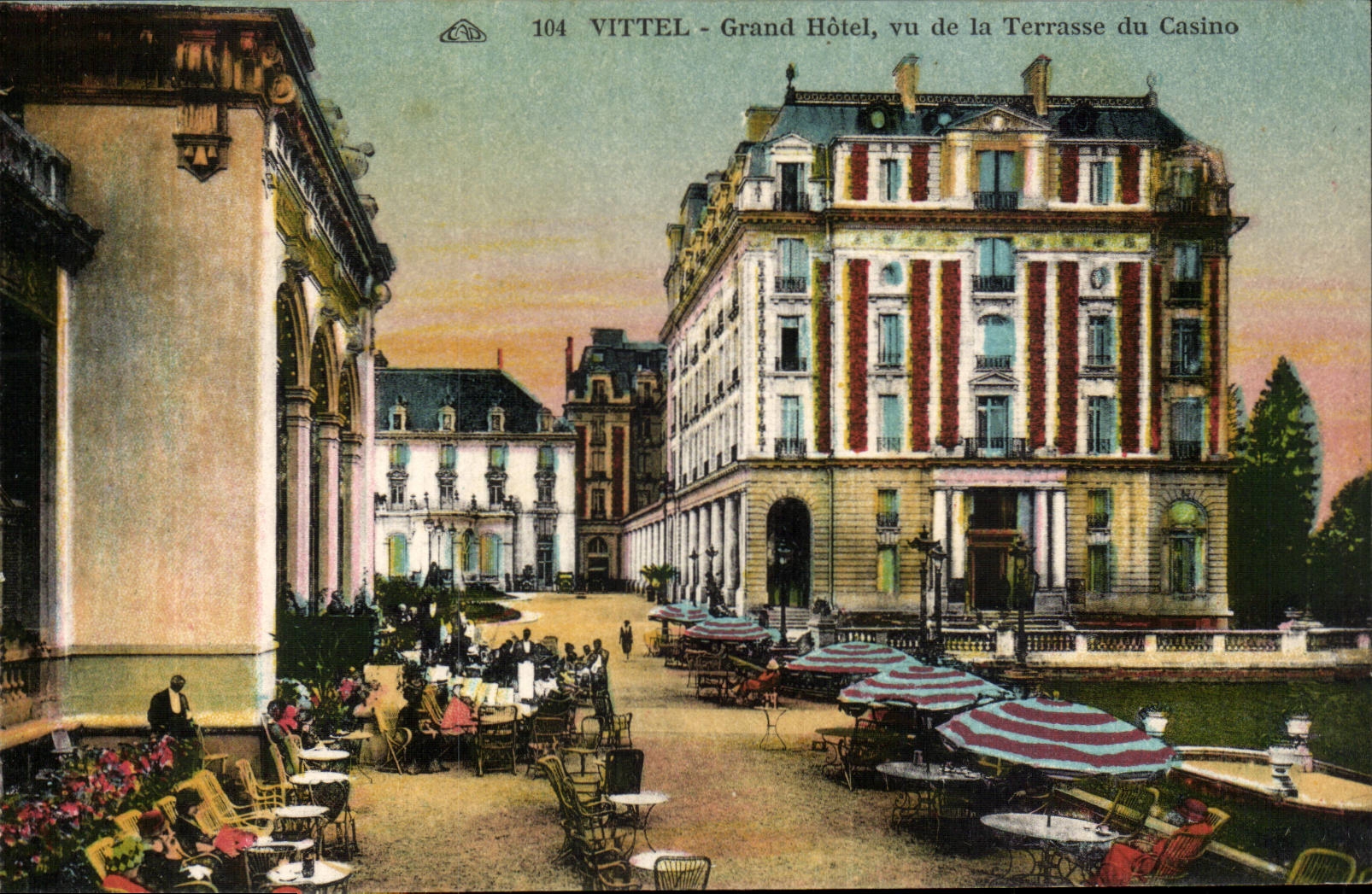 Vittel CPA Grand hotel vu de la terrasse du casino