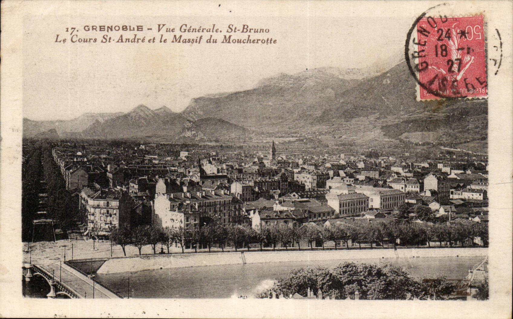 Grenoble CPA Vue generale St Bruno Le cours St Andre et le massif du Moucherotte