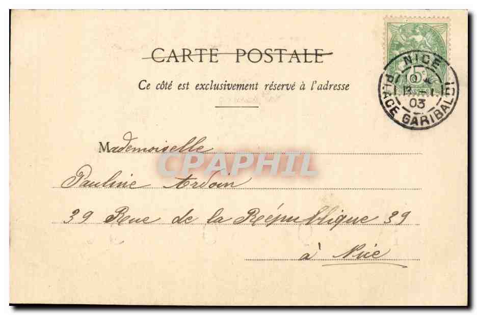 Cuatro jóvenes mujeres en traje de fiesta — 1° de enero de 1903 — Fototipo A. Benjard & Cie, Nancy — Reverso