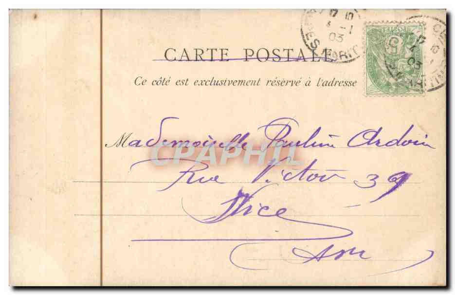 Scène de courtoisie — costume d'époque — phototypie 'Votre amie' (signature) — Rückseite