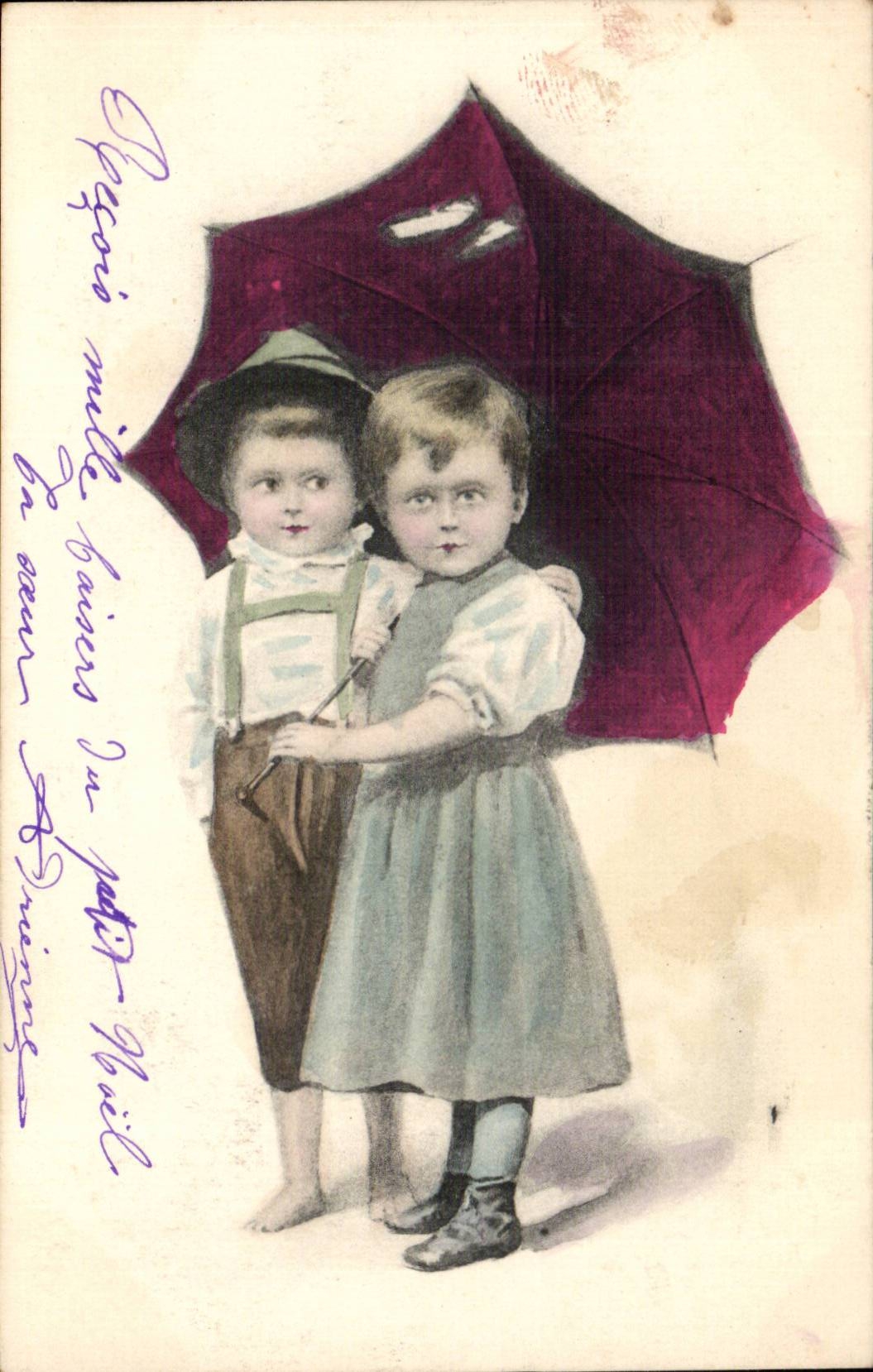 CPA Fantaisie Enfants et parapluie
