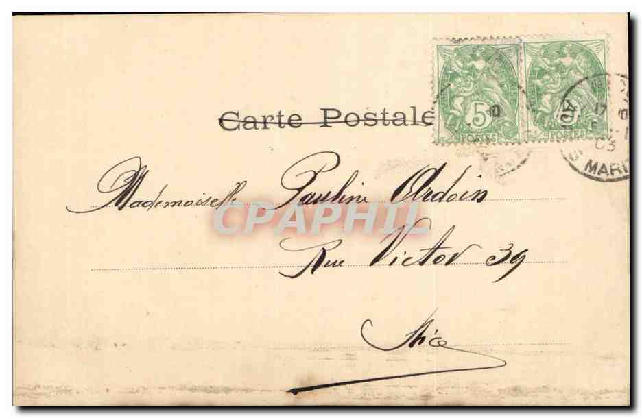Tarjeta postal antigua Fille aux oiseaux — scène de jardin — H. MANUEL, Paris — Reverso