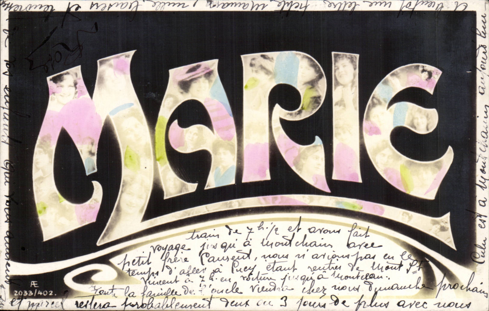 Marie — Cartolina decorativa con testo manoscritto — Editore AE, n° 2033/402