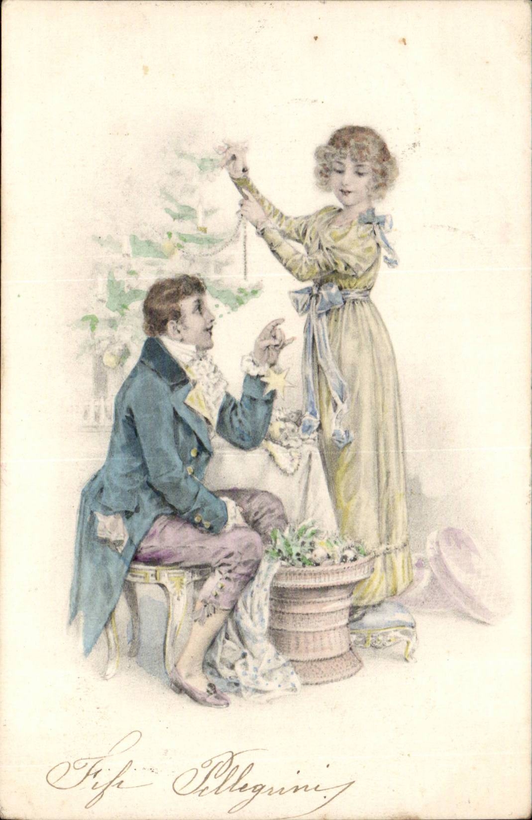 Jeune homme et jeune femme décorant un arbre — Fifi Pellegrini — D.T.C.L. Ser. 214