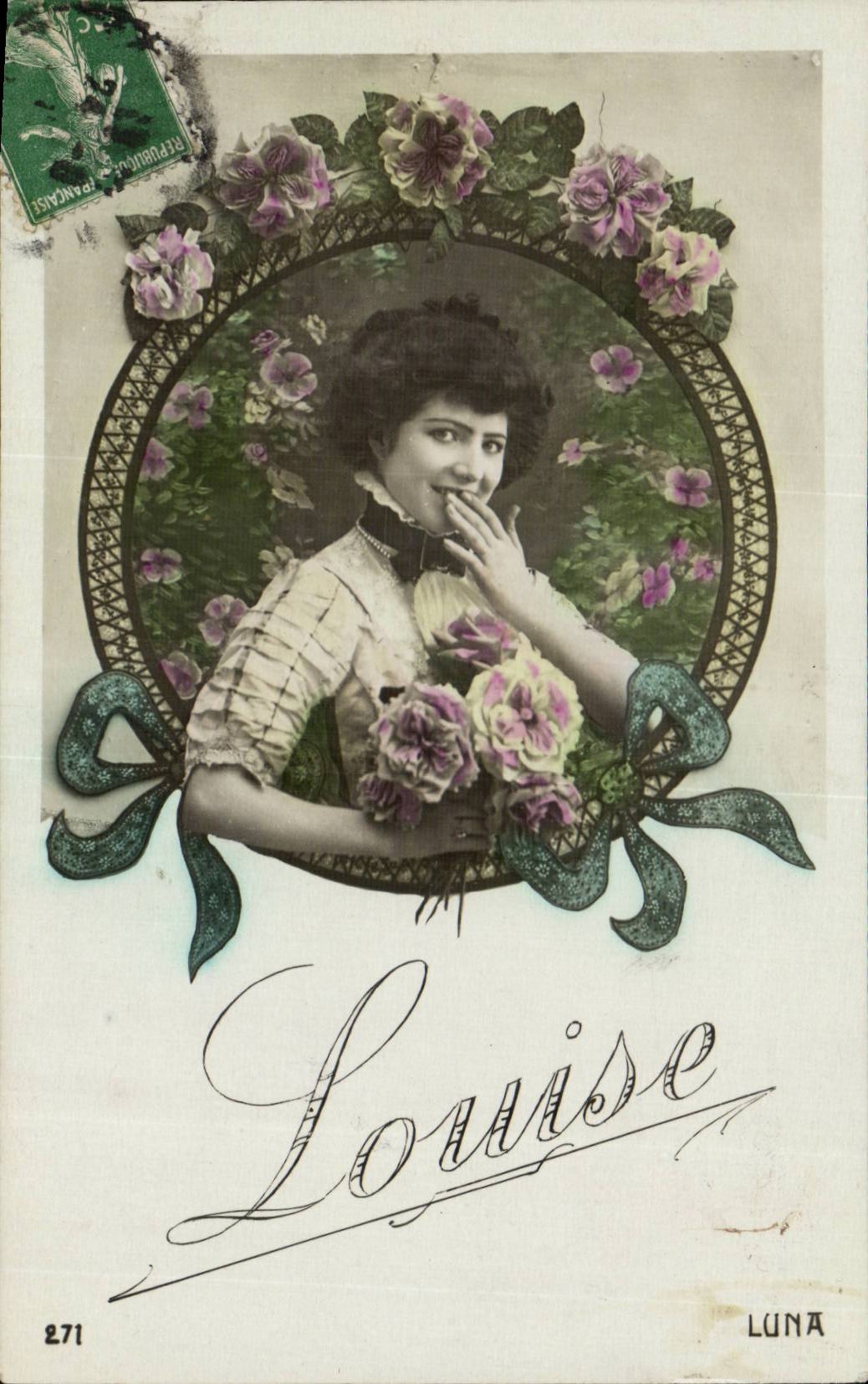 Donna con rose — cartolina da collezione — Luna n°271