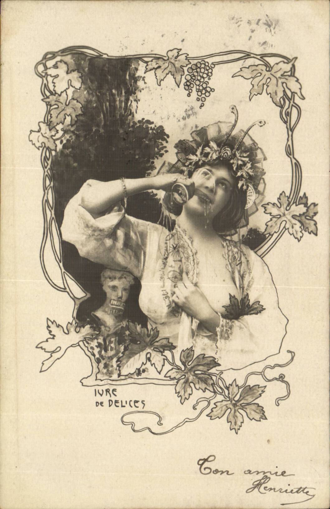 Femme dégustant du vin — Sujet artistique — Henriette, éditeur inconnu, n° de série non visible