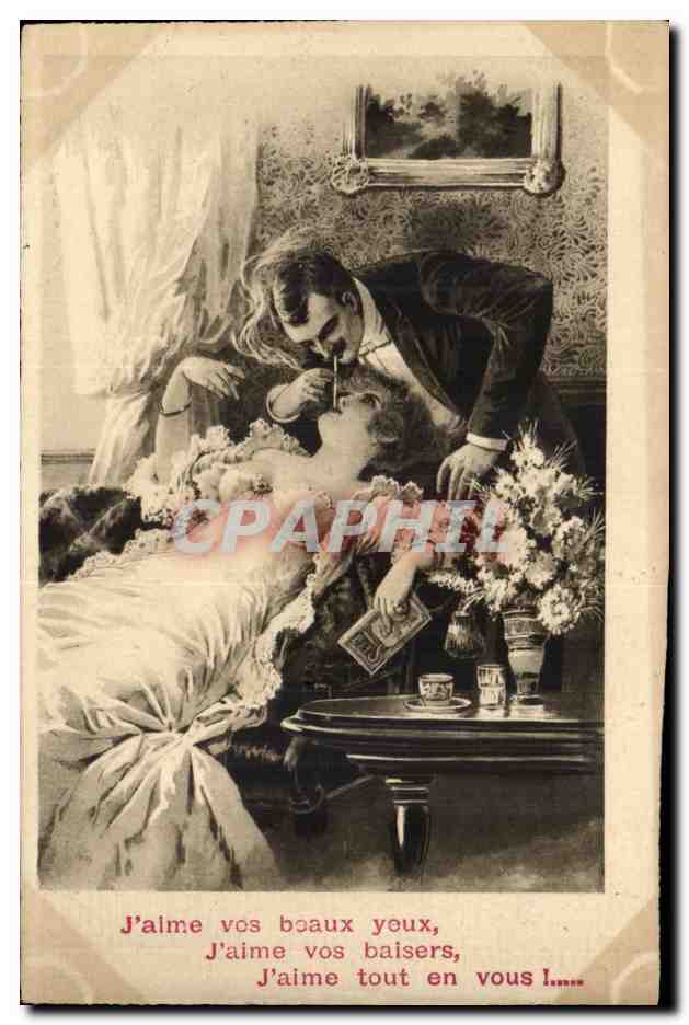 Amour dans une chambre — scène romantique — éditeur Staerck, Paris