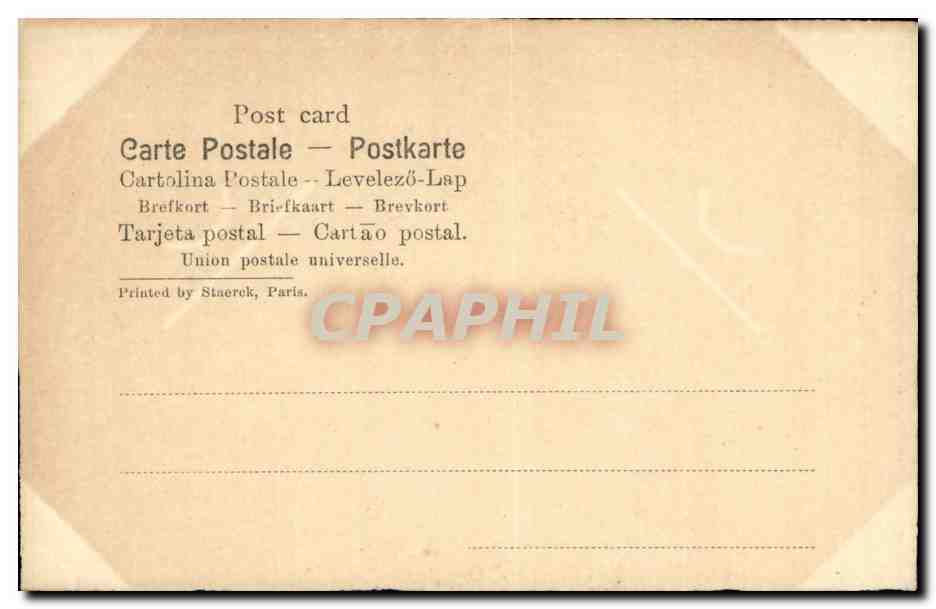 Femme en robe à volants et chapeau — illustration de W. Brantl — éditeur Staerck, Paris — Verso