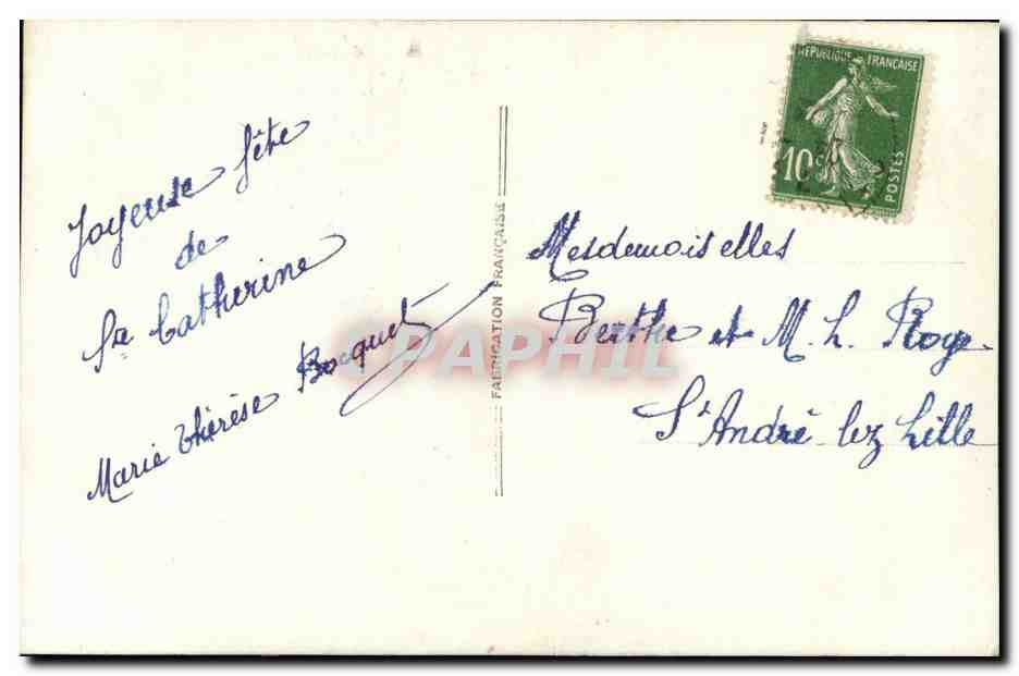Fête de Catherine — Carte de vœux — CPAPHIL Série 2215 — Reverso