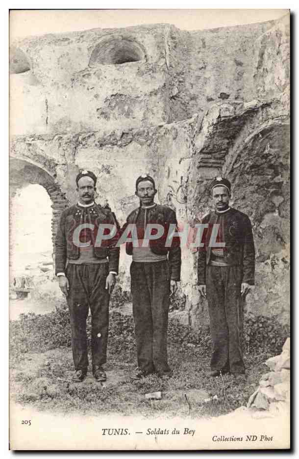 Tunisie Tunis CPA Soldats du Bey