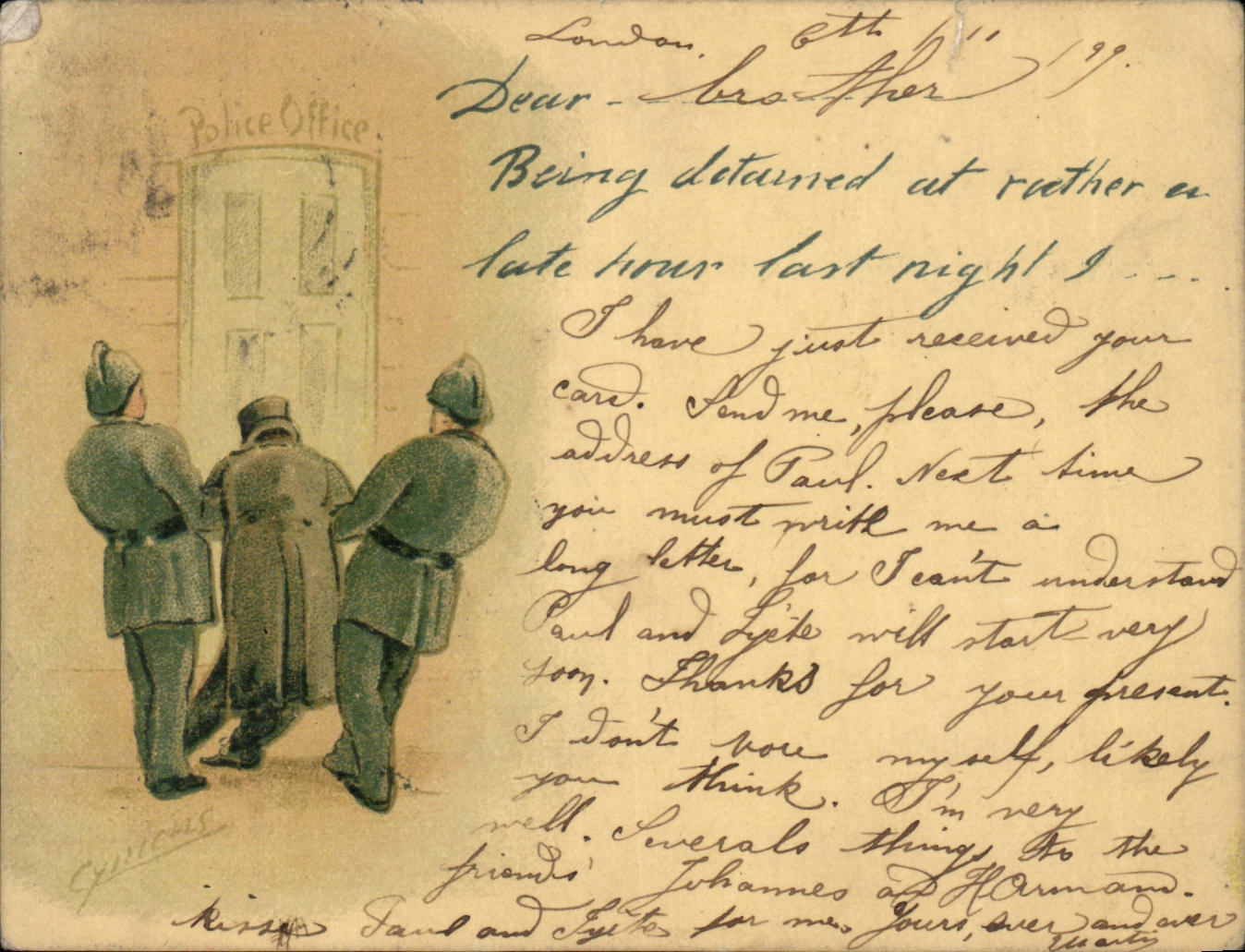 Großbritannien Antike Ansichtskarte Polizeibüro (Polizisten) Illustrator Seltenes Kartenpostkarte aus dem Jahr 1899 ! TOP