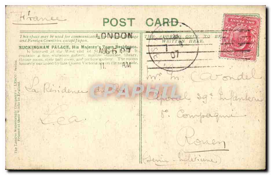 Grande Bretagne Londres london CPA Buckingham Palace — Verso