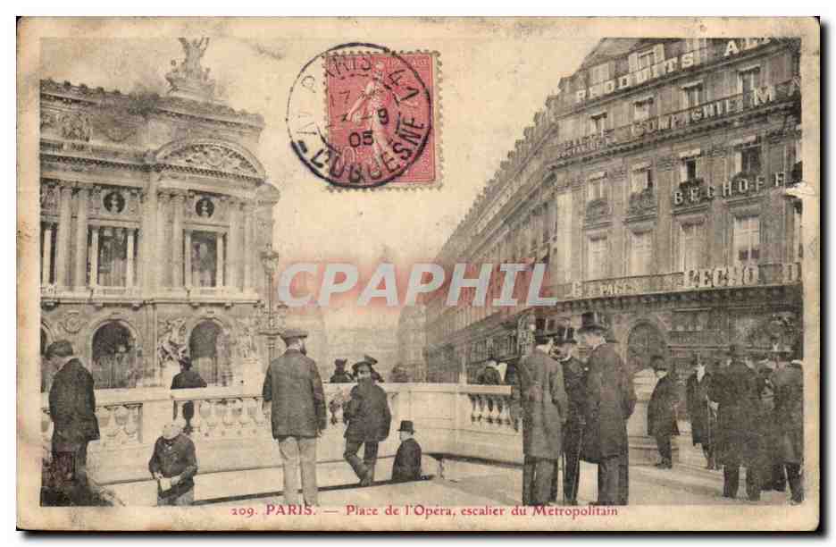 Paris CPA Place de l'opera escalier du Metropolitain