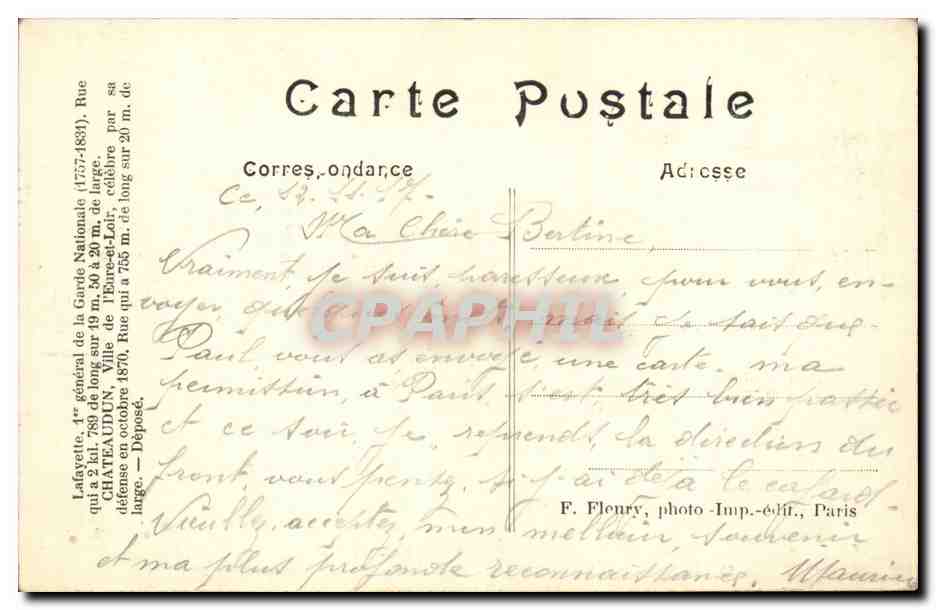 Paris CPA Rue lafayette Carrefour de la rue de Chateaudun (avion) — Rückseite