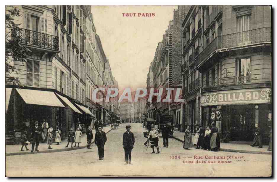 Paris CPA Rue Corbeau Prise de la rue Bienat (billard