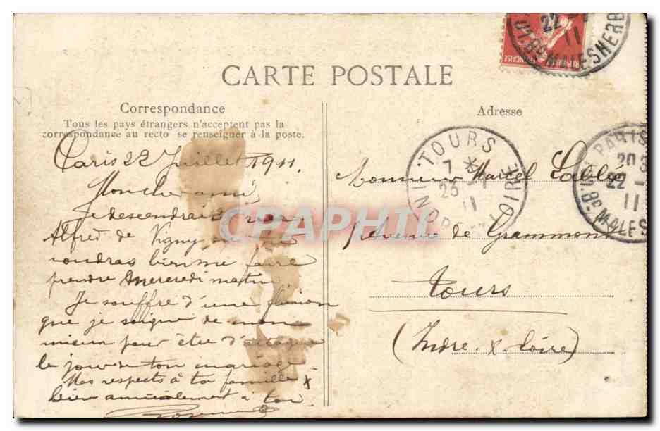 Paris Vintage Postcard Grand Palace of the Champs Elysees (automobiles) — Back