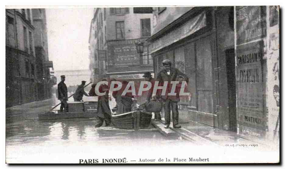 Paris CPA Paris inonde Autour de la Place MAubert Publicite Kabiline Teinture de menages