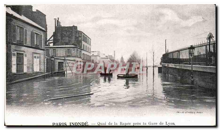 Paris CPA Paris inonde Quai de la Rapee pres la gare de Lyon Publicite Kabiline Teinture de menages