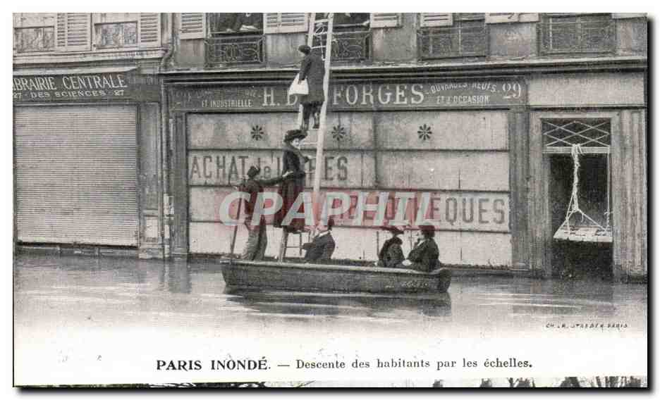 Paris inondé — Descente des habitants par les échelles — Ch. L. Jotard, Paris