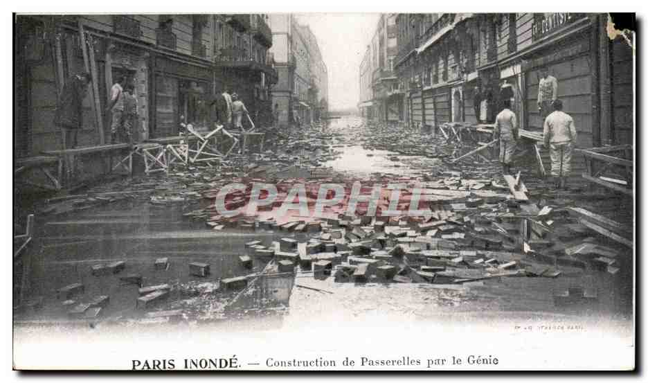Paris inondé — Construction de passerelles par le Génie — DP 40 (Paris)