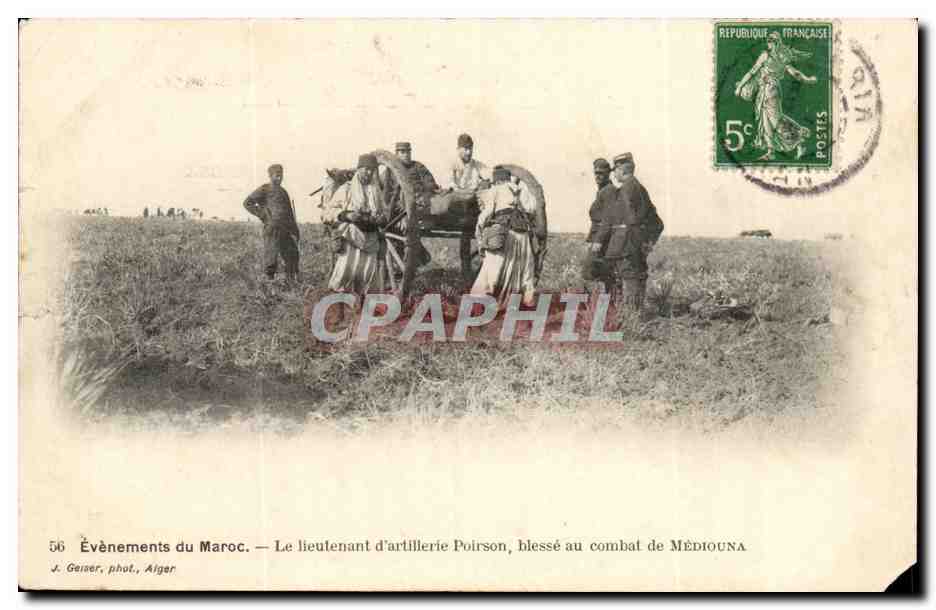 Évènements du Maroc — Le lieutenant d'artillerie Poirson, blessé au combat de MÉDIOUNA — J. Geiser, phot., Alger