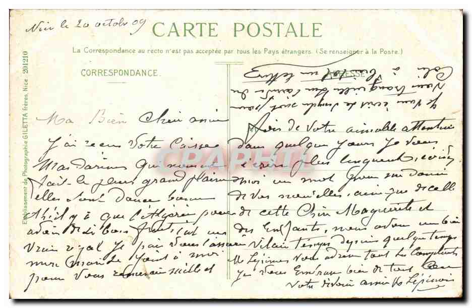 Cannes CPA Vue prise de la Californie et montagnes de l'Esterel — Verso