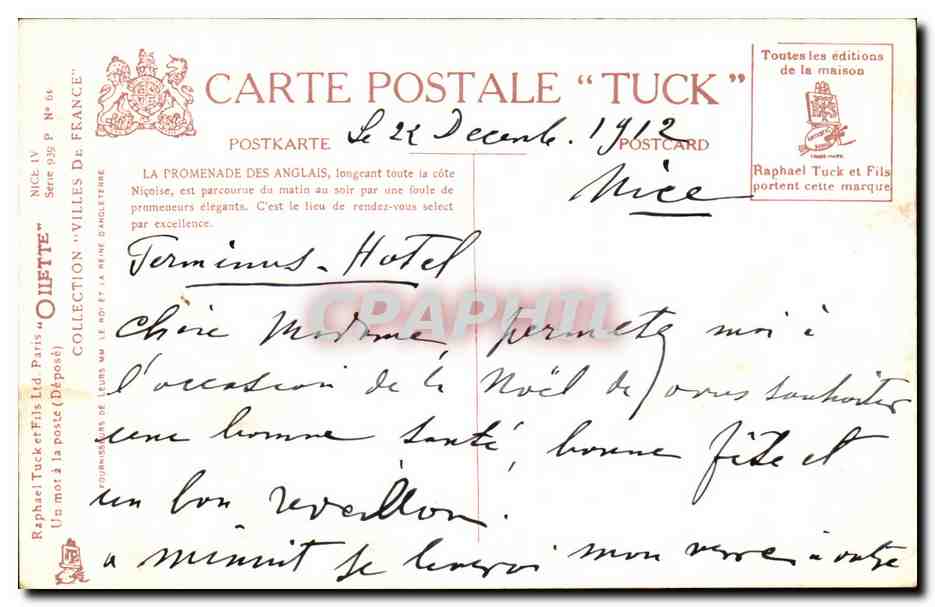 Nice CPA Promenade des anglais a vol d'oiseau — Verso