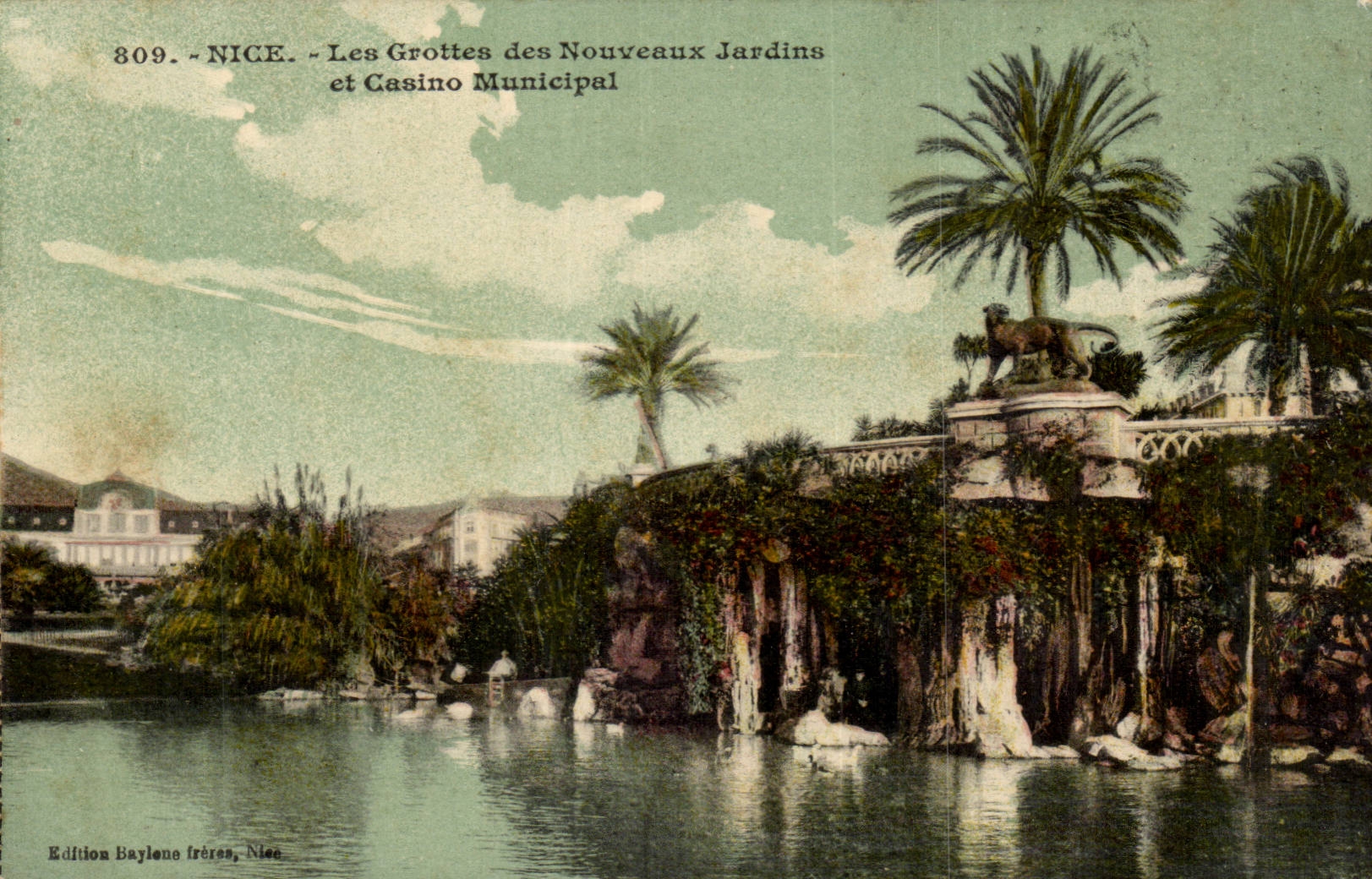 Nice CPA Les grottes des nouveaux jardins et casino municipal