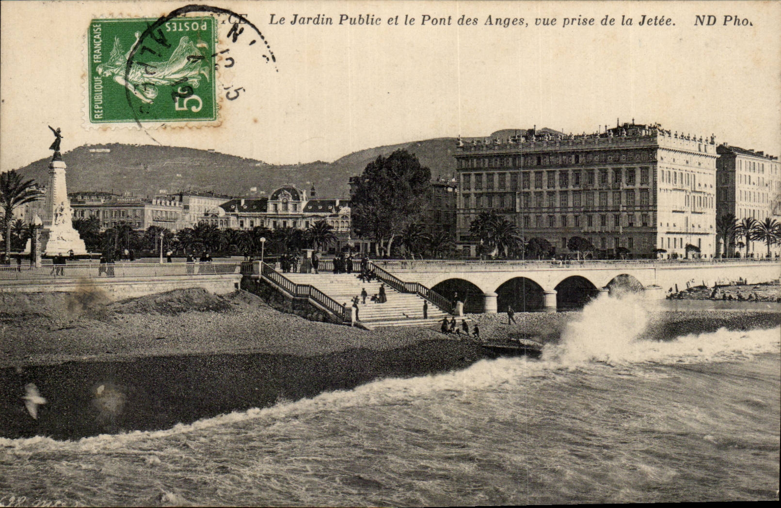 Nice CPA la jardin public et le pont des anges vue prise de la jetee