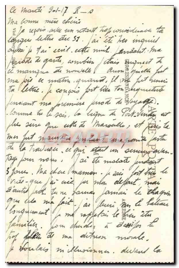 Reims dans sa deuxième année de bombardement 1914-15-16 — Rue Eugène Desteuque, détruites les immeubles N°2 et 4 — texte imprimé et correspondance manuscrite — Rückseite