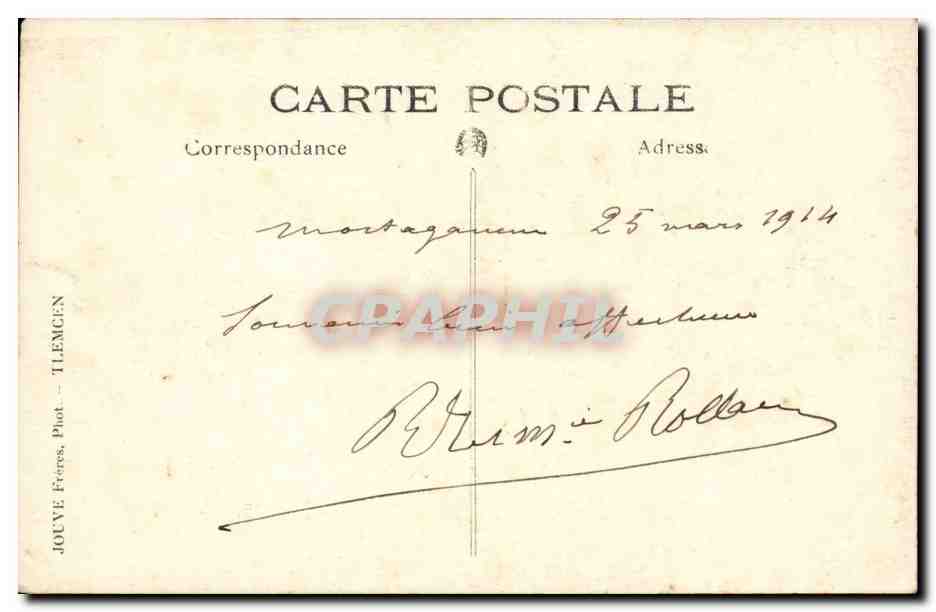 CARTE PHOTO Homme en costume Mortagneux 25 mars 1914 (Rolland folklore costume) — Verso
