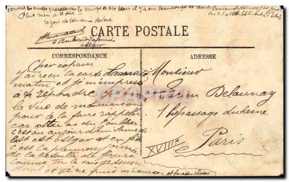 Algerie Alger CPA le grand hotel Excelsior et rue Michelet — Rückseite