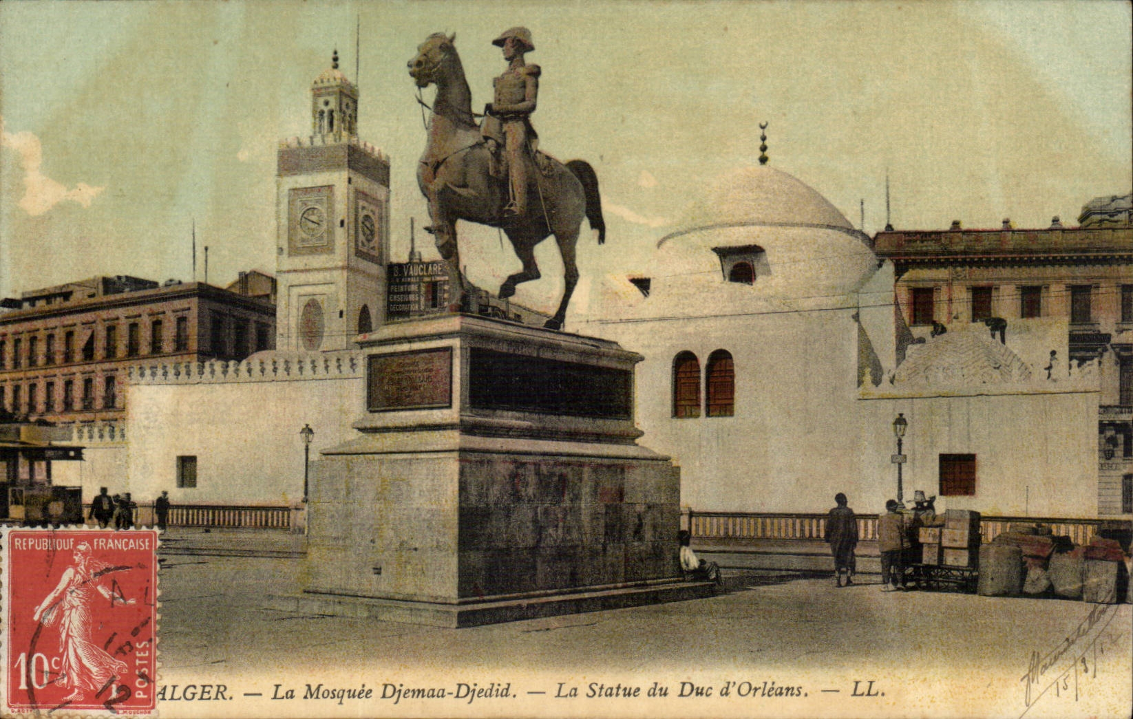 Alger — Djemaa-Djedid Mosque — Statue of the Duke of Orléans — LL.