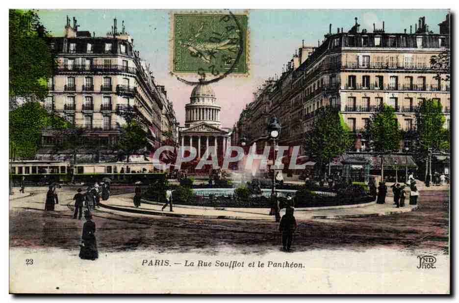 Paris CPA La rue Soufflot et le Pantheon