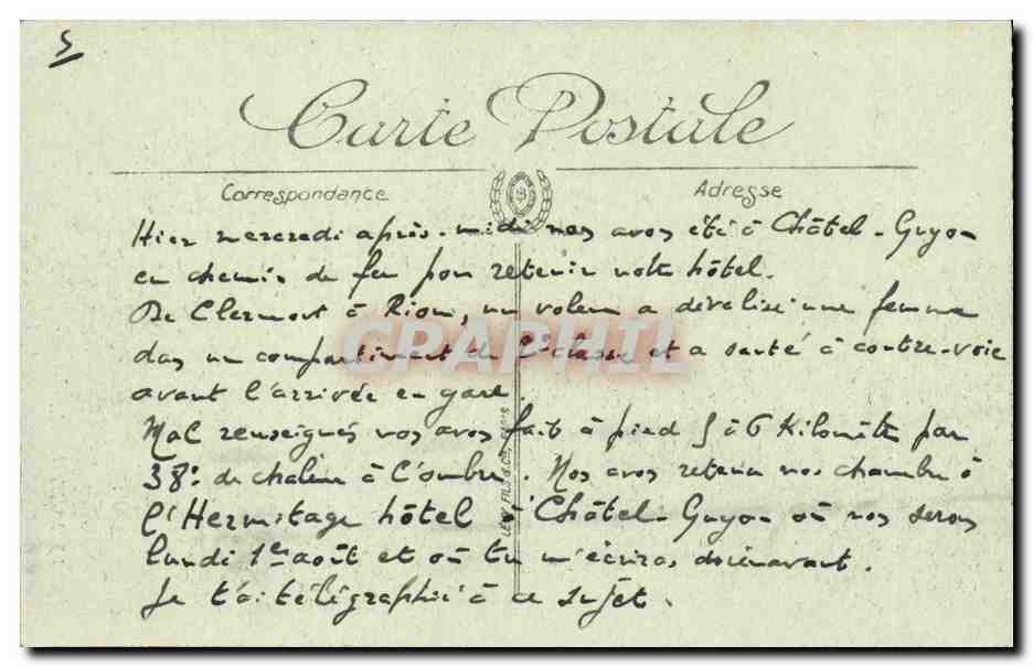 Le Mont Dore CPA La funiculaire des Capucins — Rückseite