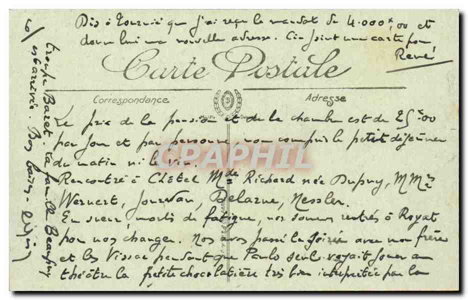 Le Mont Dore CPA Rocher des trois diables vus de la Cime de Sancy — Verso