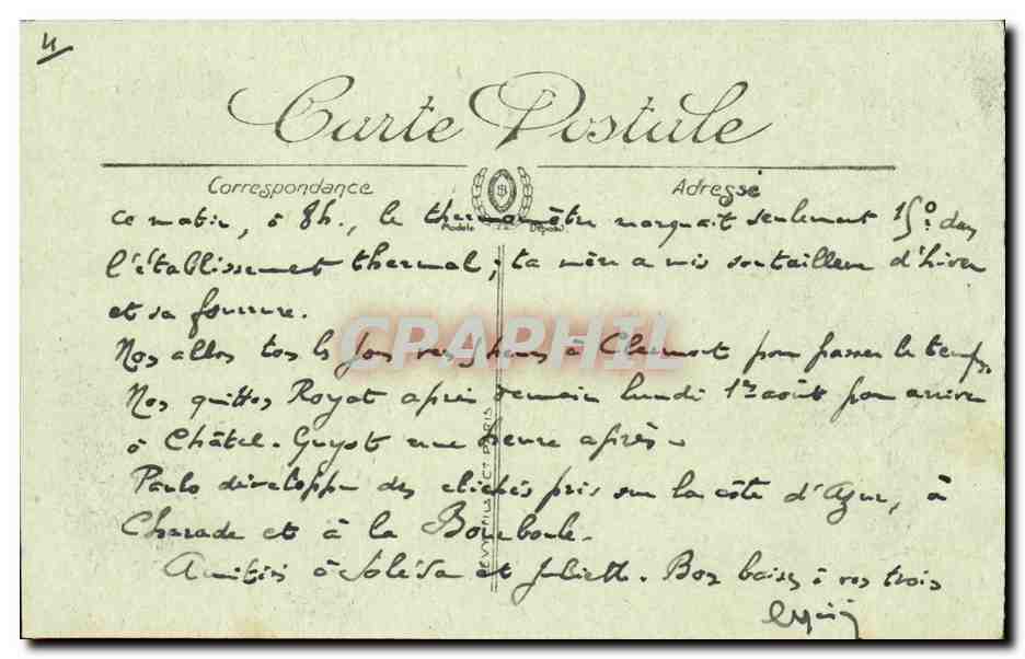 Le Mont Dore CPA La cascade du plat a barbe — Verso
