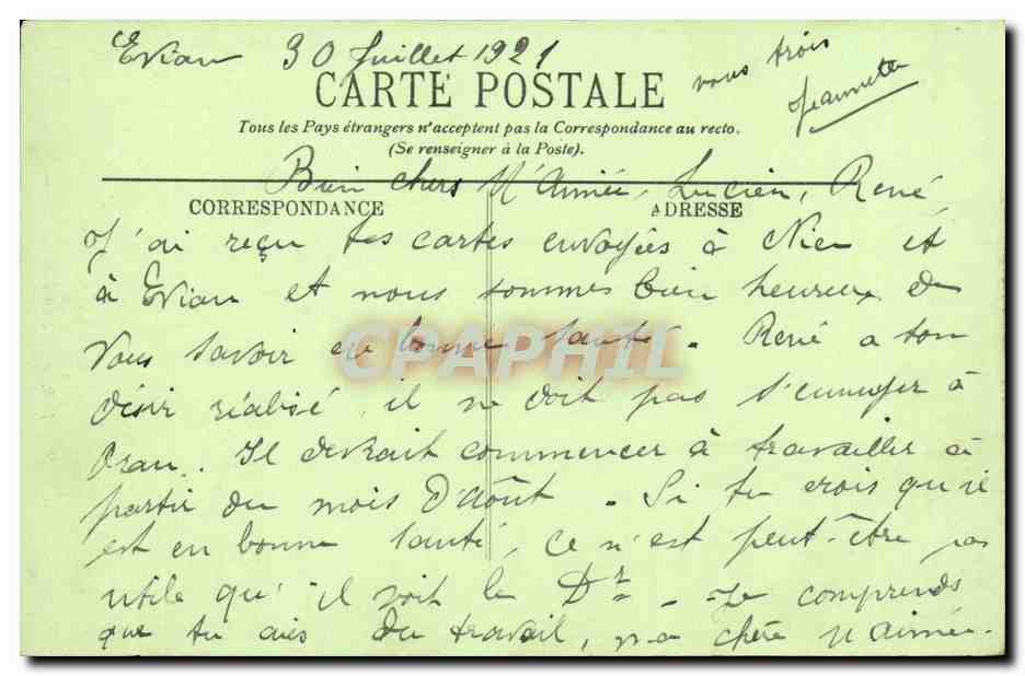 Evian les Bains CPA L'etablissement thermal La source des cordeliers — Verso