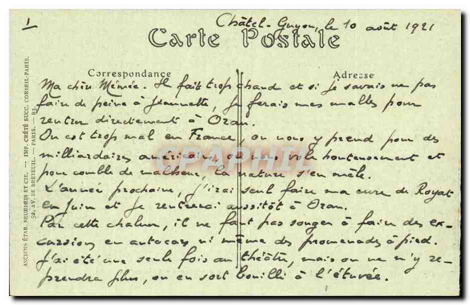 cahtelguyon CPA Vue generale prise du calvaire — Rückseite