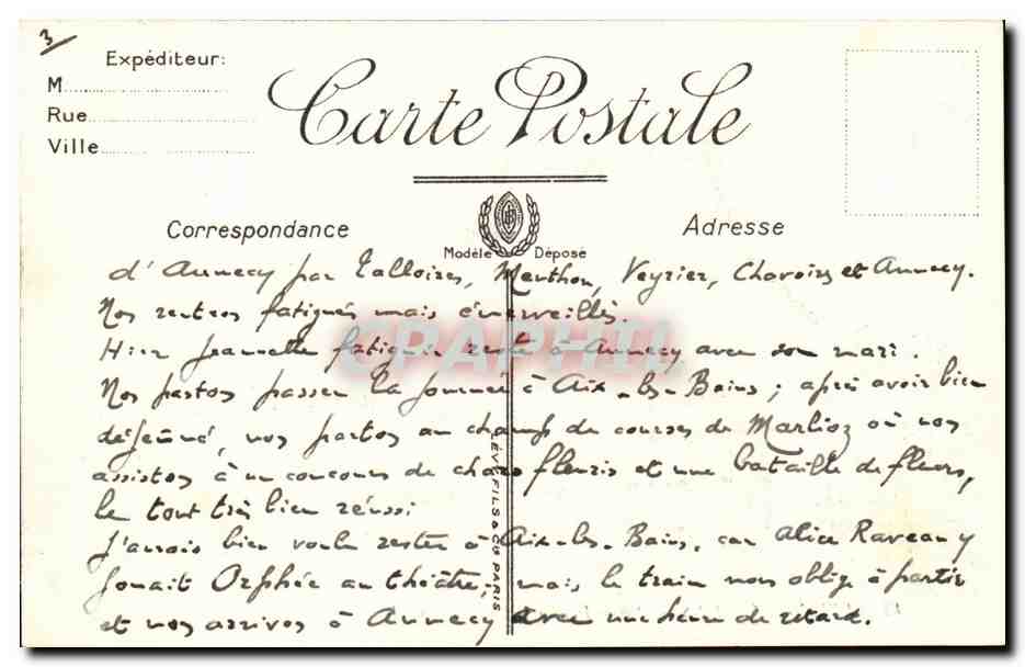 Evian les Bains CPA SAvoy Hotel et etablissement thermal — Verso