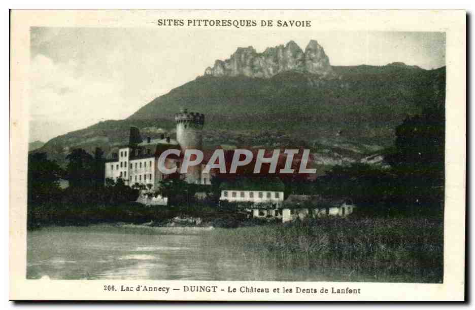 Lac d'Annecy — Le Château et les Dents de Lanfont — Sites pittoresques de Savoie — éditeur DUINGT, n° 206