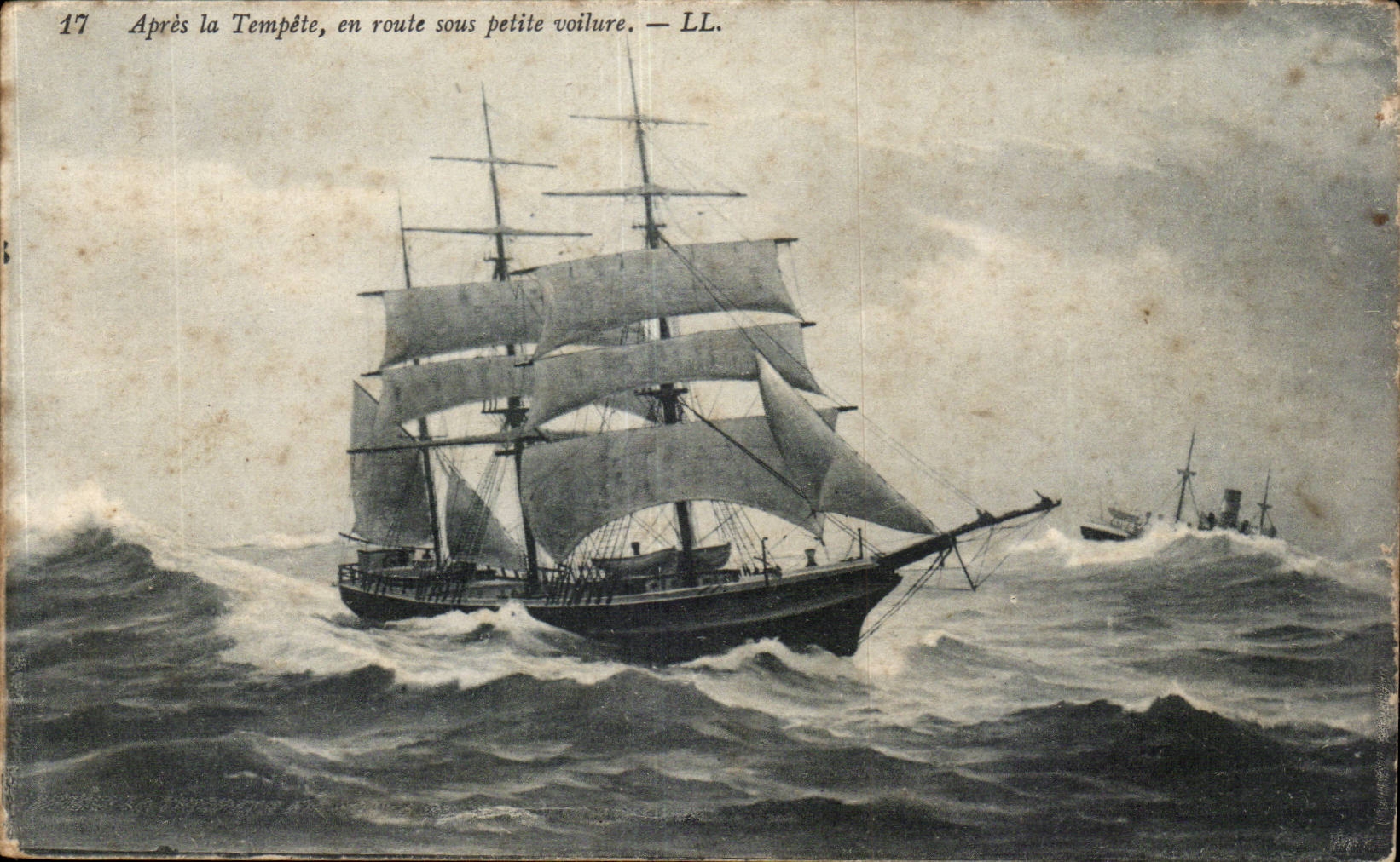 Bateau -Voilier - Apres le Tempete en route sous petite voilure - CPA 
