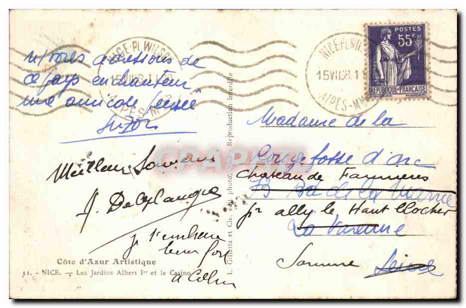 Nice - Les Jardins Albert I et le Casino CPA  — Rückseite