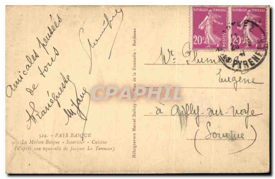 Intérieur - Cuisine - Pays Basque — Héliogravure Marcel Delboy, n°329 — Rückseite
